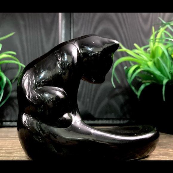 Vintage Haeger Style Black Cat | Gazing Bowl | Art Glass Cobalt Bowl - Picture 11 of 13